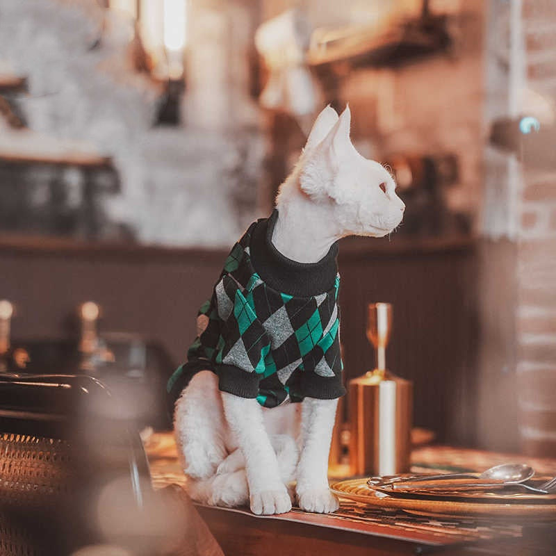 Hairless Cat Clothes Pet Cotton Plaid Long-sleeved Sweater