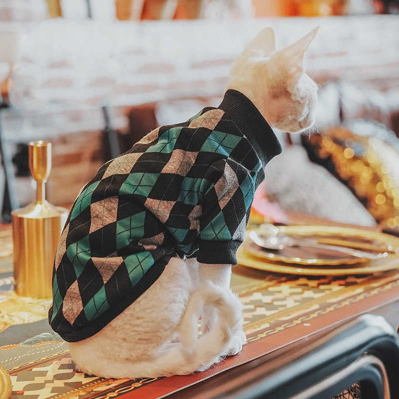 Hairless Cat Clothes Pet Cotton Plaid Long-sleeved Sweater